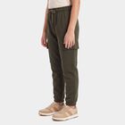 Girls Olive Green Jogger Fit Solid Cargo Pocket Winter Pyjama, ओलिव, small