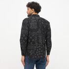 Men's Jet Black Cotton Mandarin Collar Casual Shirt, Black, small image number null