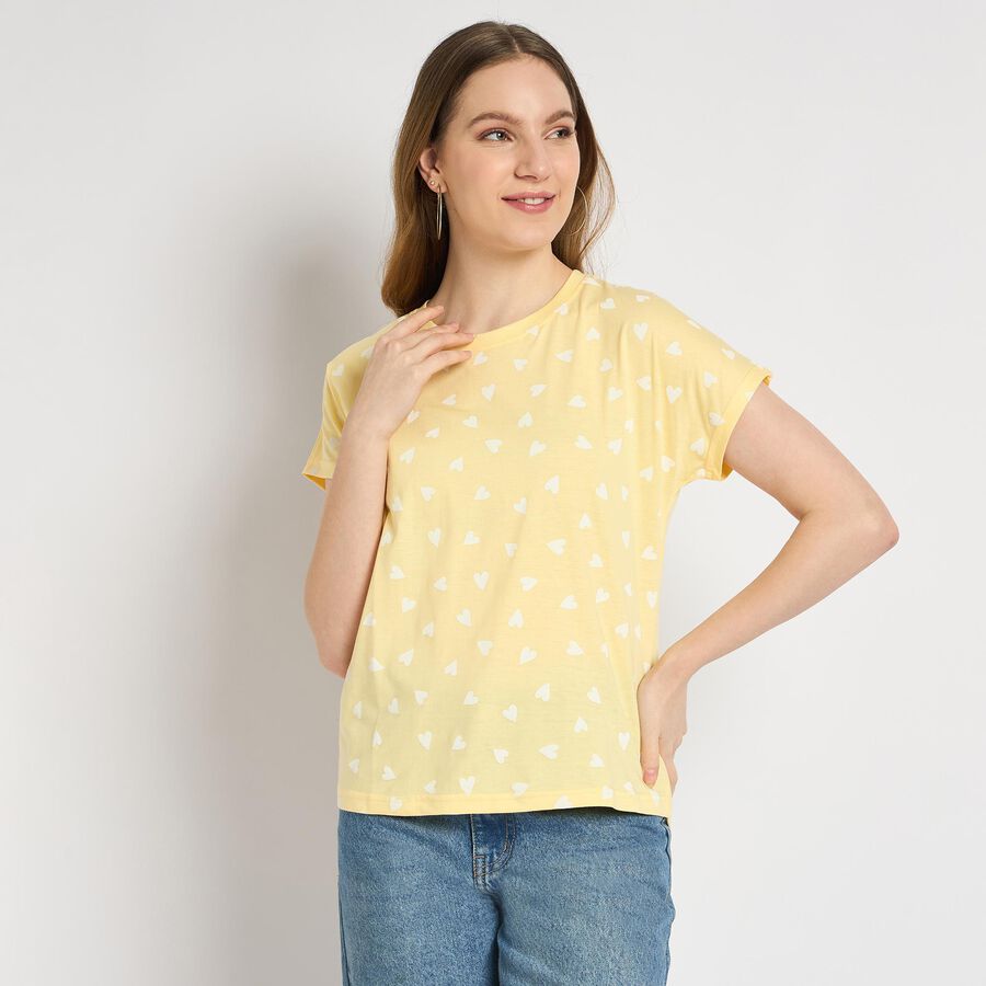 Ladies' Round Neck T-Shirt , Yellow, large