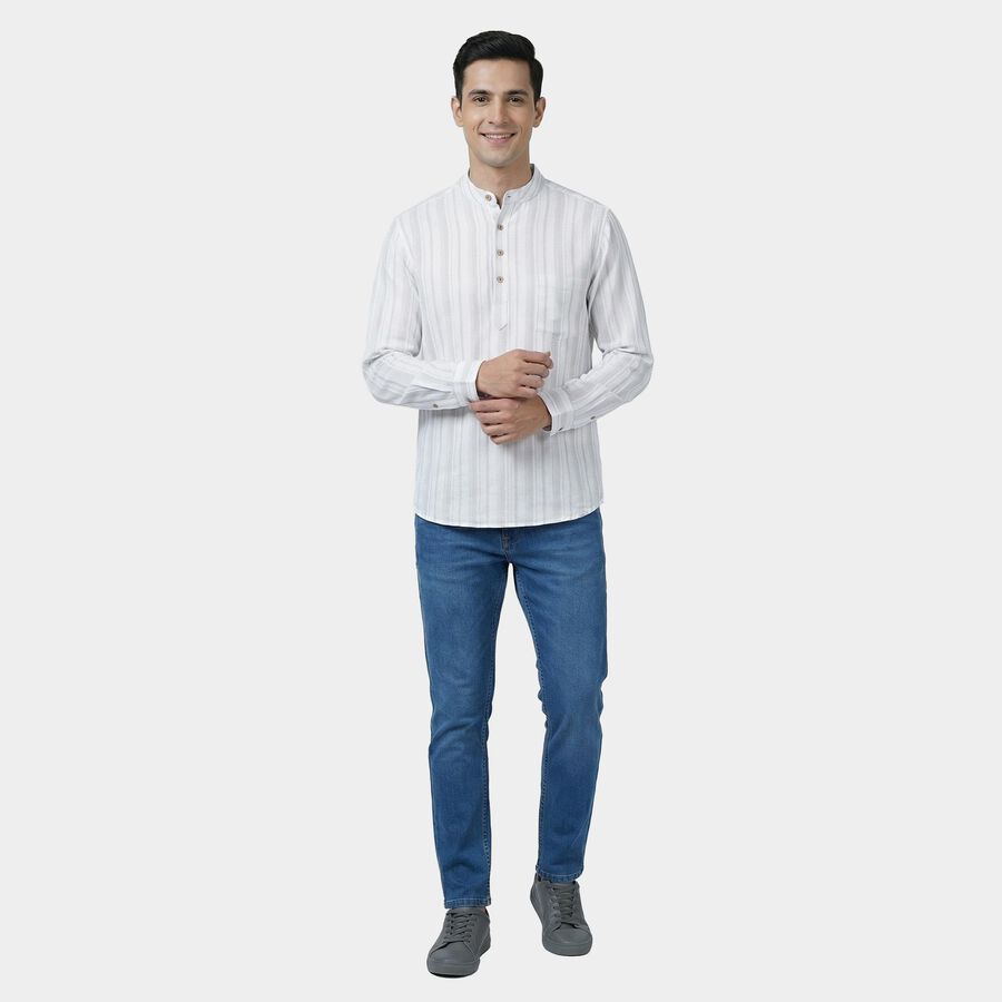 Men's White Mandarin Collar Solid Kurta, सफ़ेद, large