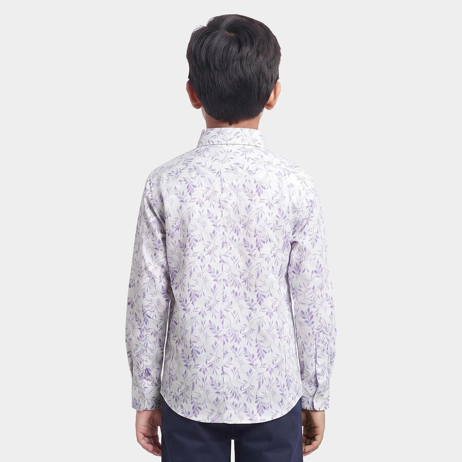 Boys White Cotton Spread Collar Casual Shirt, White, large