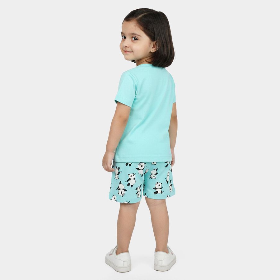 Girls Aqua Crew Neck Short Set Upper and Bottom Set, एक्वा, large