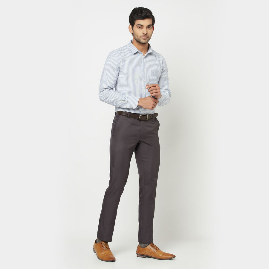 Solid Slim Fit Formal Trousers, Dark Grey, large image number null