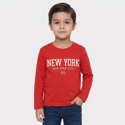 Boys' Red Cotton Blend Crew Neck Regular Boys T-Shirt