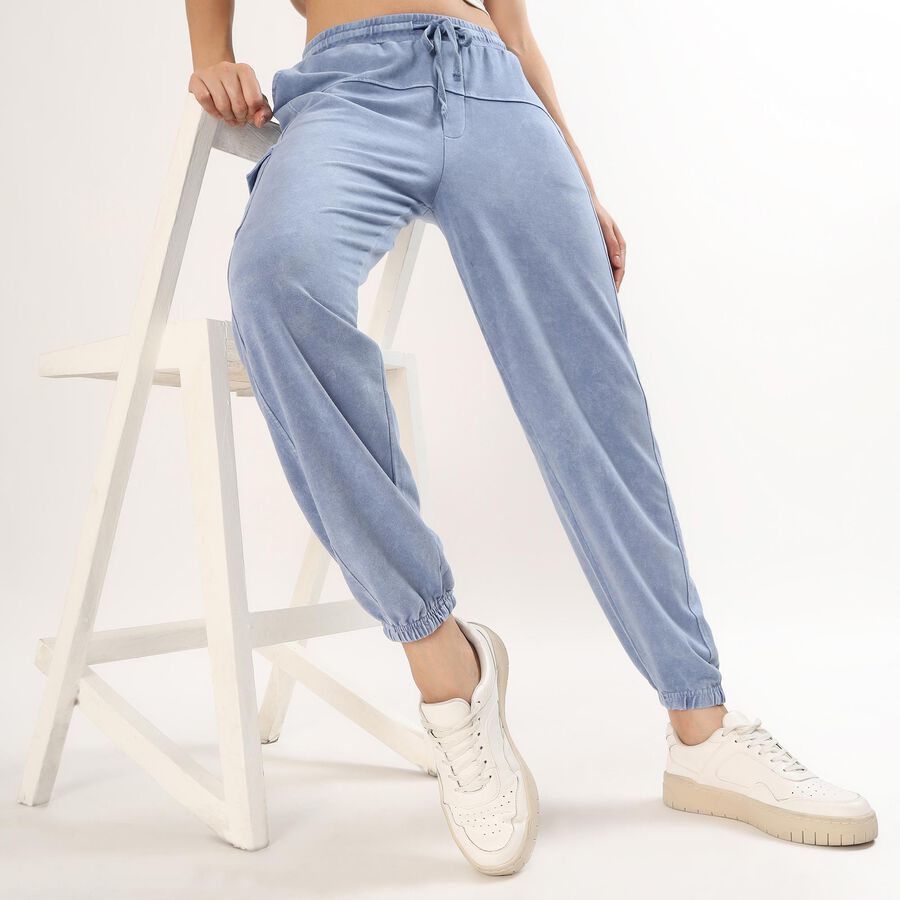 Women's Washed Blue Jogger Fit Cargo Track Pants, Light Blue, large image number null