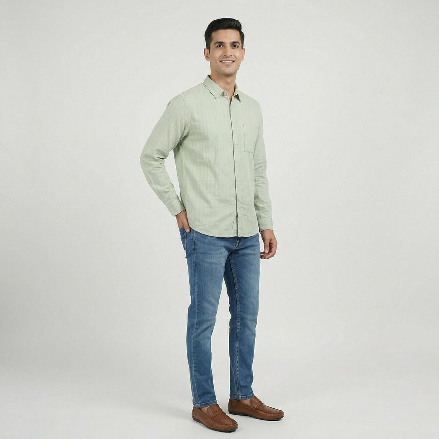 Men's Blue Cotton Casual Shirt, एक्वा, large