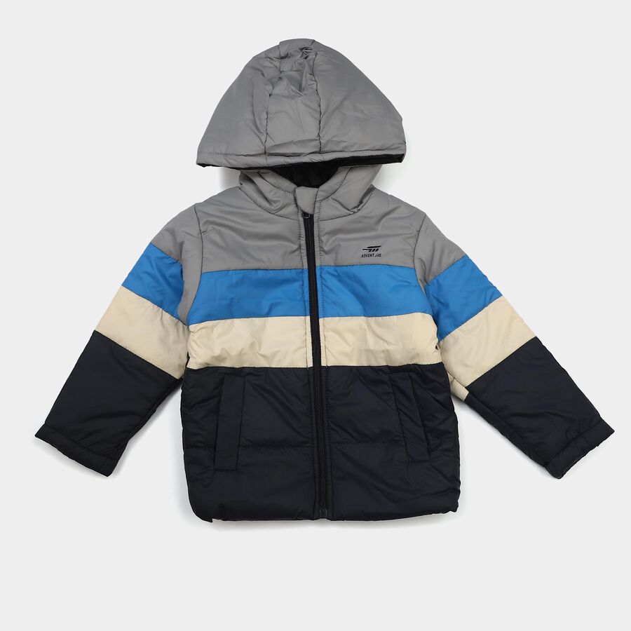 Boys Grey Hooded Puffer Jacket, Light Grey, large