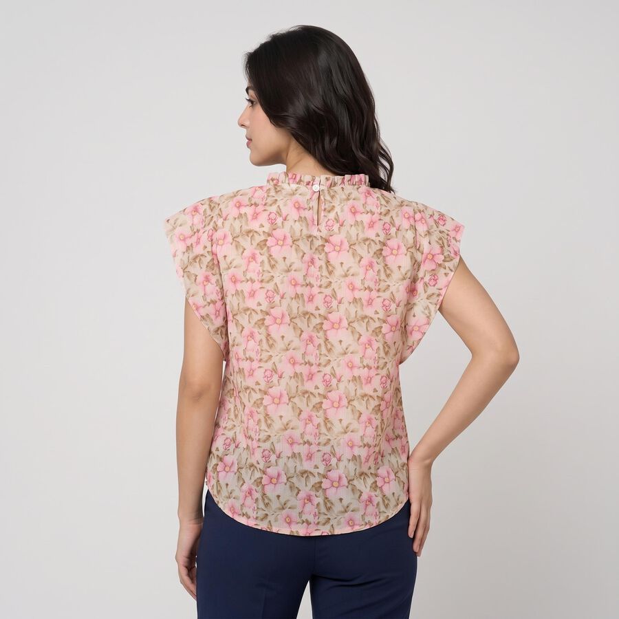 Women's Pink Round Neck Regular Top, गुलाबी, large