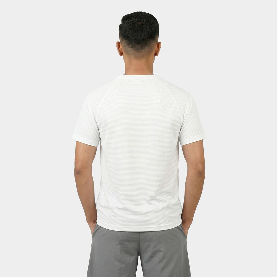 Men's White Round Neck Athleisure T-Shirt, White, large
