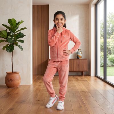 Girls Pink Hooded Neck Lounge Set Hipster Set