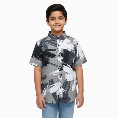 Boys Light Grey Cotton Half Sleeve Classic Casual Shirt