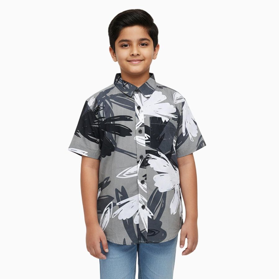 Boys Light Grey Cotton Half Sleeve Classic Casual Shirt, Light Grey, large image number null