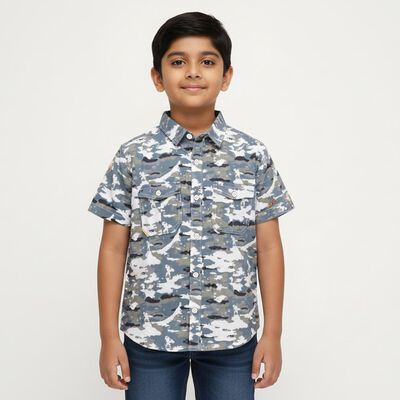 Boys Light Blue Cotton Half Sleeve Classic Collar Casual Shirt