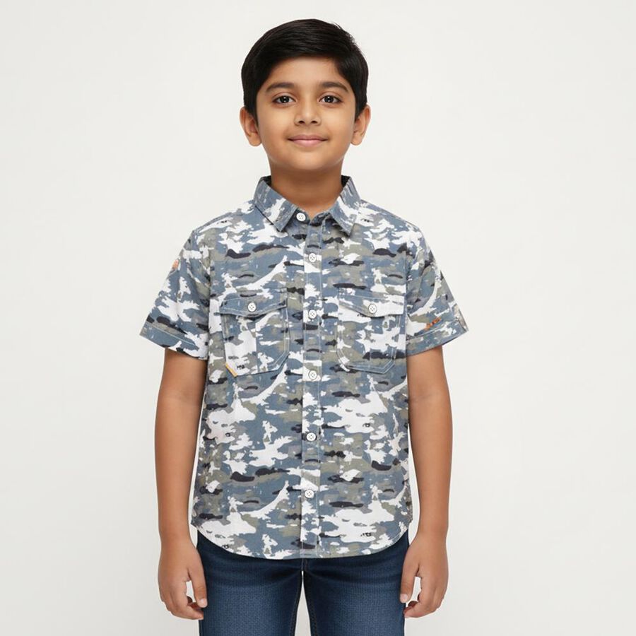 Boys Light Blue Cotton Half Sleeve Classic Collar Casual Shirt, Light Blue, large image number null