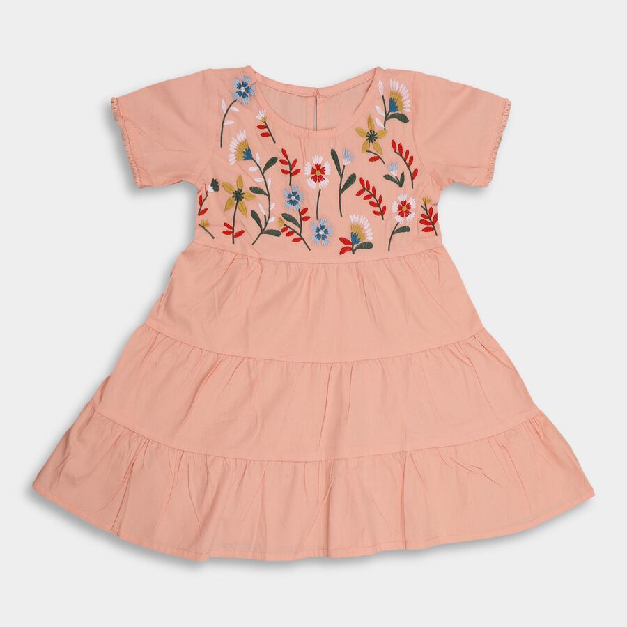 Girls' 100% Cotton Frock , पीच, large