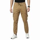 Men's Khaki Slim Fit Cargo Trousers, खाकी, small