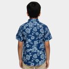 Boys' Navy Blue Cotton Button Down Collar Casual Shirt, Mid Blue, small