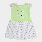 Infants' Light Green and White Floral Printed Cotton Casual Frock, Light Green, small image number null