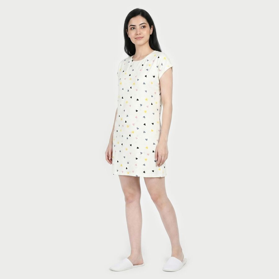 Women's White Round Neck T-Shirt Style Nighty, White, large