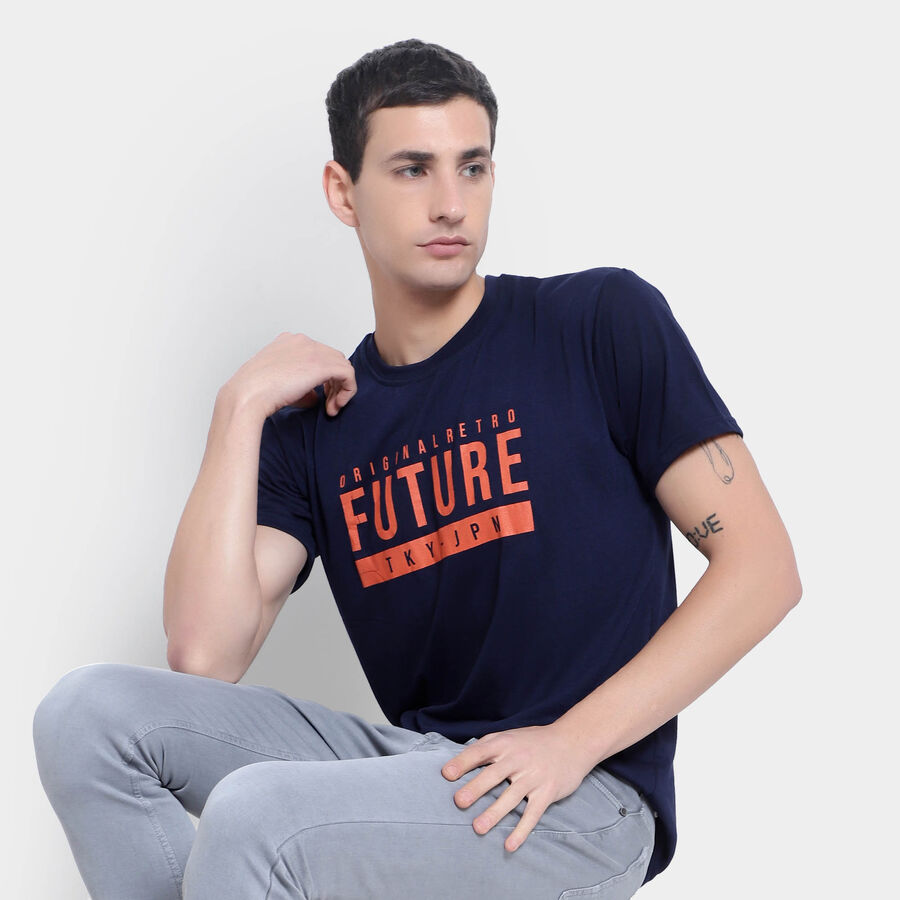 Round Neck T- Shirt, नेवी ब्लू, large image number null