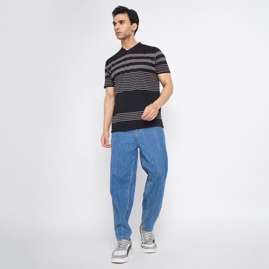 Men's Henley Half Sleeves T-Shirt, Black, large image number null