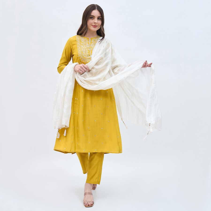 Women's Soft Ivory White Striped Dupatta, सफ़ेद, large image number null