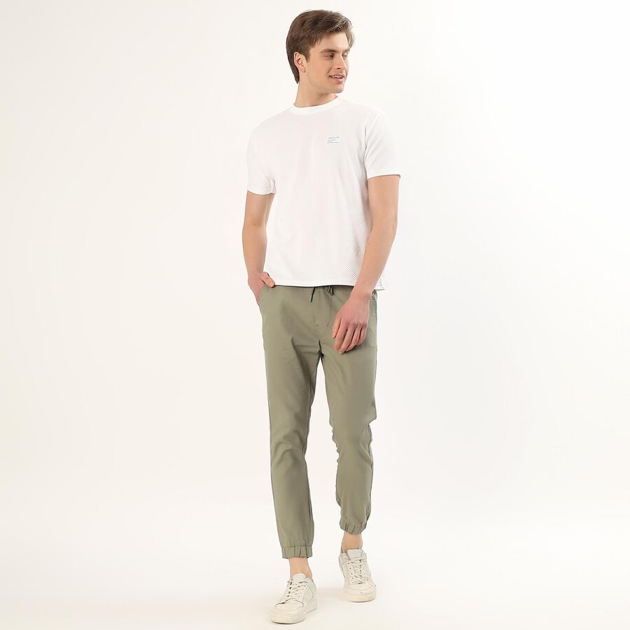 Men's Muted Olive Green Slim Fit Elastic Waist Casual Trousers, Light Green, large