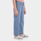 Girls' Light Blue Straight Fit Embroidered Jeans, मिश्रित नीला, small