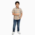 Boys Bright Mustard Yellow Cotton Half Sleeve Classic Casual Shirt, Yellow, small image number null