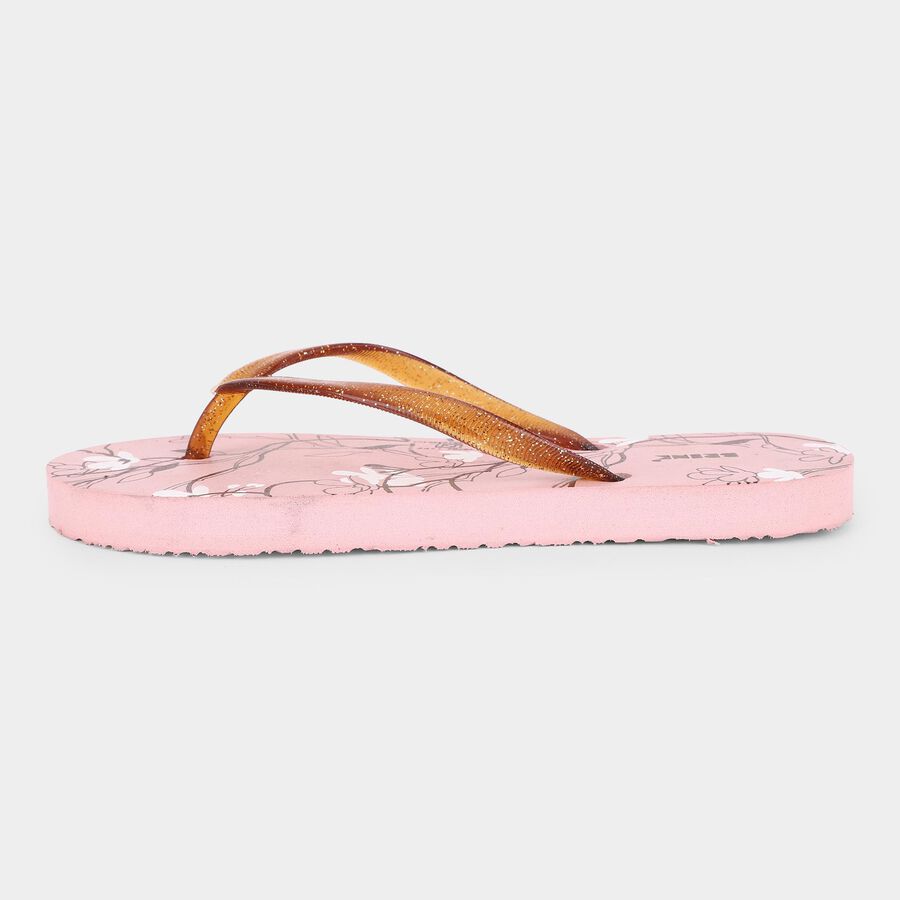 Women's Soft Pastel Pink Floral Flip Flops, गुलाबी, large