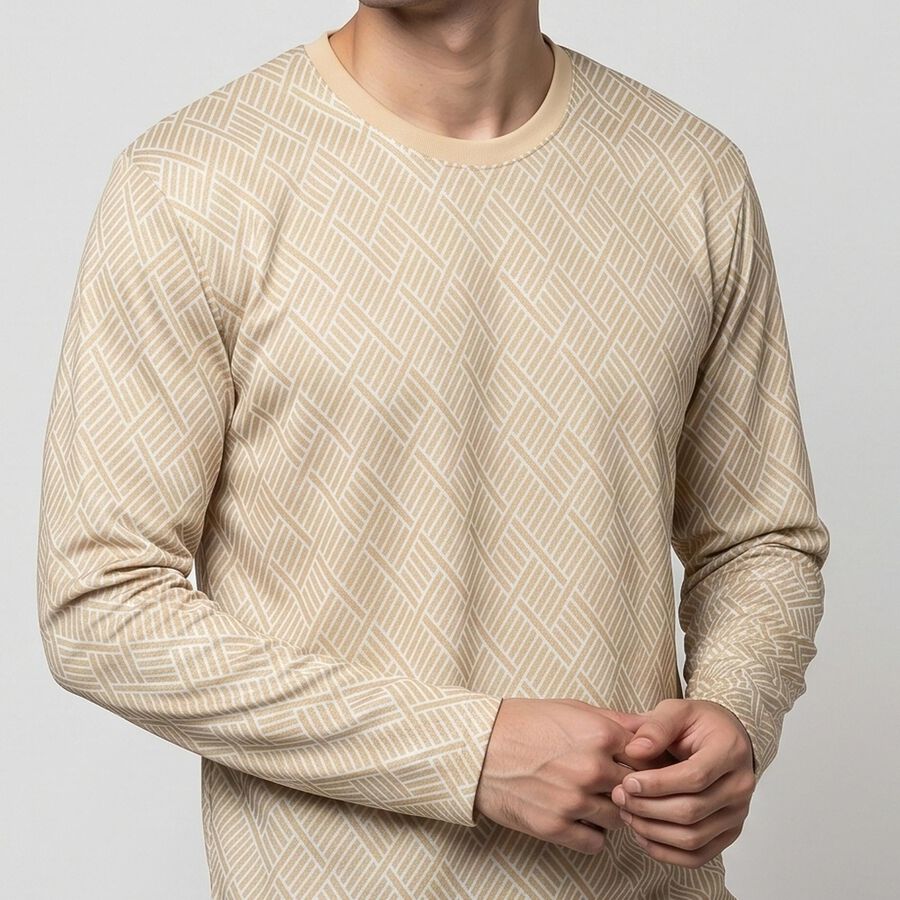 Men's Beige Round Neck Regular T-Shirt, गहरा पीला, large