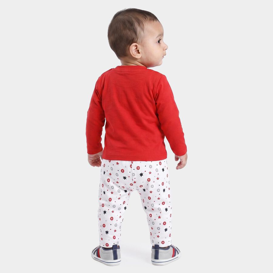 Infants' Red 100% Cotton Round Neck Graphic Print Baba Suit, लाल, large