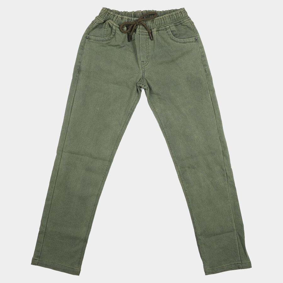 Boys' Olive Green Straight Fit Drawstring Waist Jeans, Olive, large