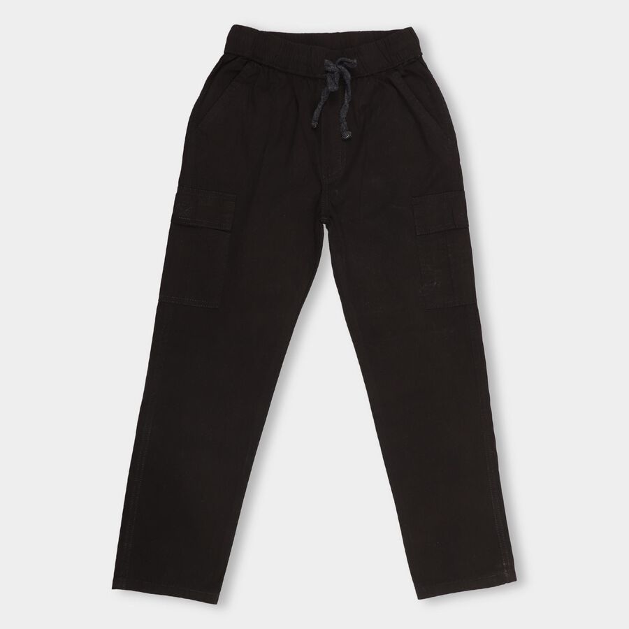 Boys Jet Black Relaxed Fit Cargo Trousers, काला, large image number null