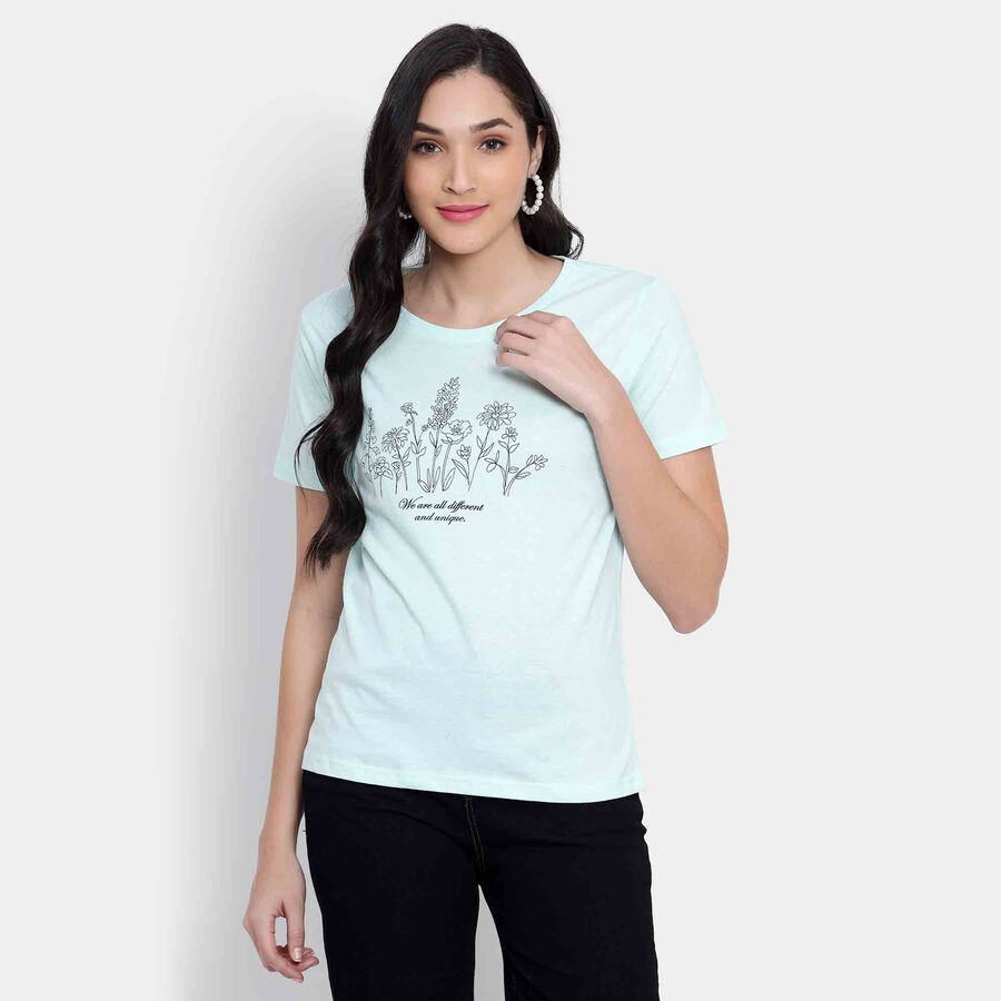 Cotton Round Neck T-Shirt, Light Green, large image number null