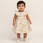 Infants' White Floral Print Ruffled Cotton Frock, Yellow, small image number null