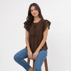 Women's Brown Round Neck Peplum Top, भूरा, small