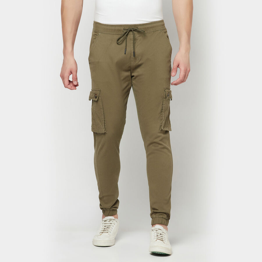 Solid Cargo Casual Trousers, Olive, large image number null