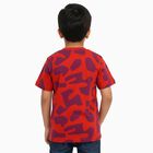 Boys Bright Red Cotton Round Neck Casual T-Shirt, Orange, small