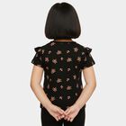 Girls' Jet Black Cotton Round Neck Casual T-Shirt, काला, small