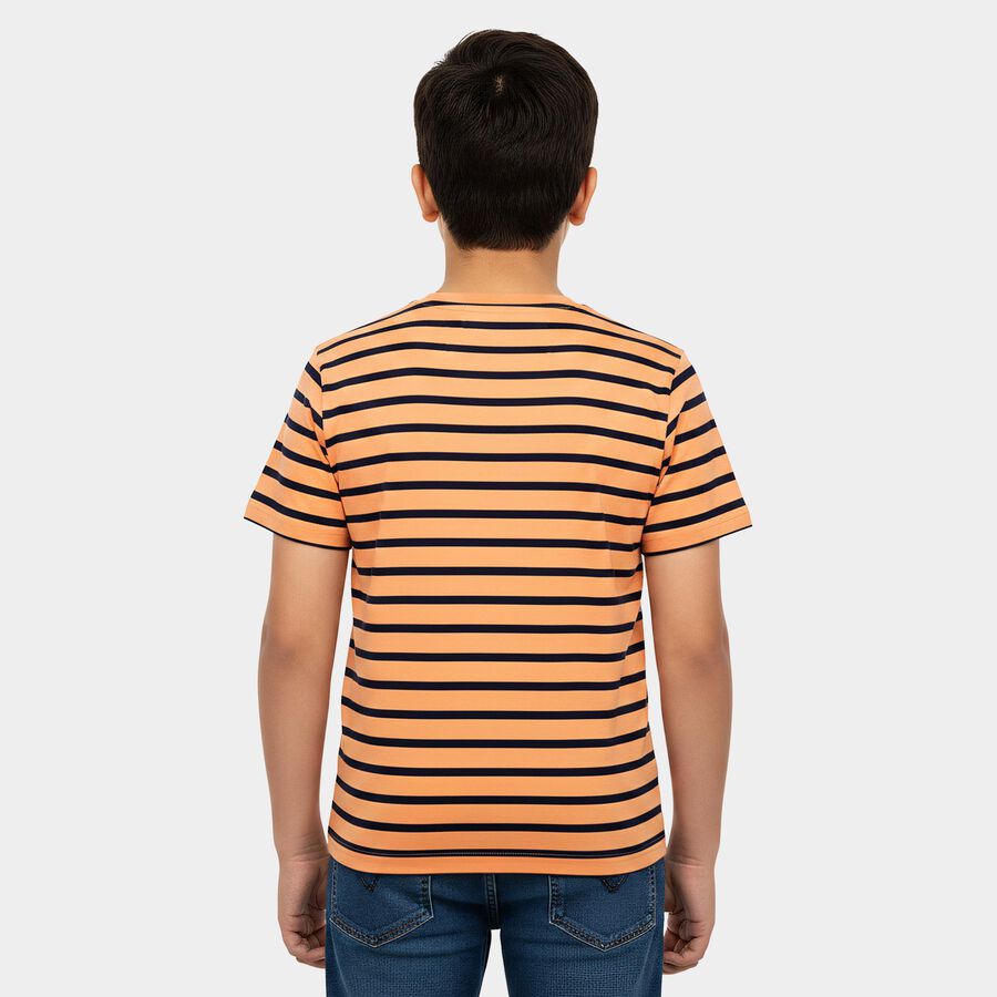 Boys Peach Cotton Casual Boys T-Shirt, Peach, large