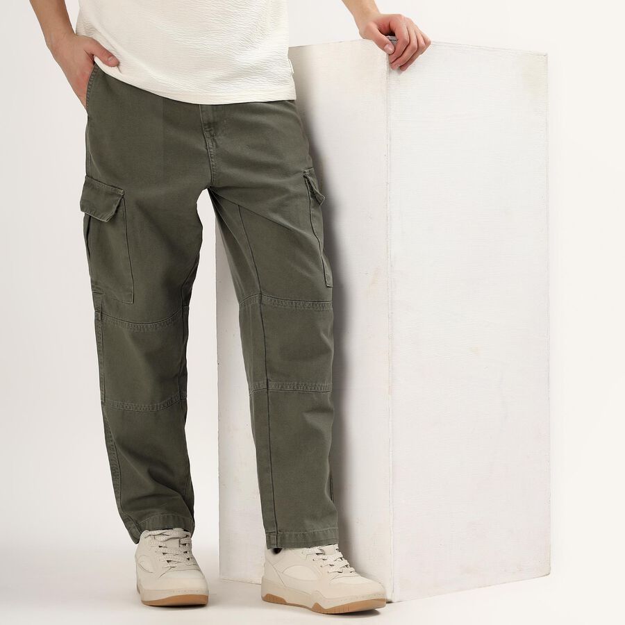 Men's 100% Cotton Slim Fit Casual Trousers, ओलिव, large image number null