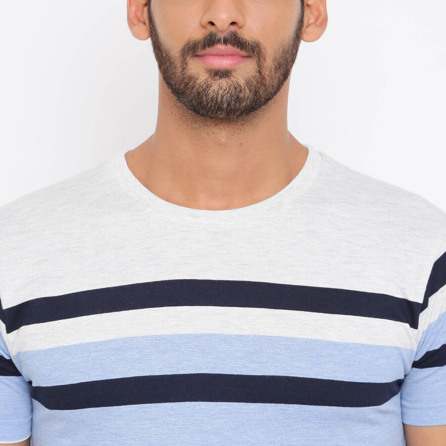 Stripes Round Neck T-Shirt, Light Blue, large image number null