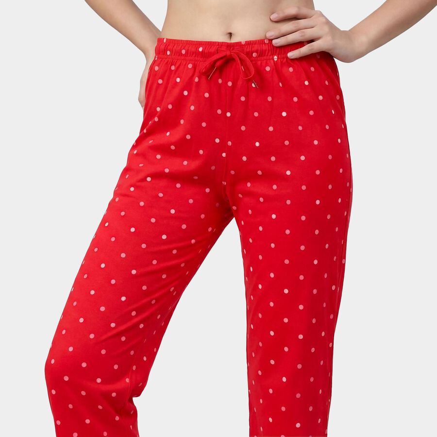 Women's Red Regular Fit Solid Cotton Pyjama, Red, large