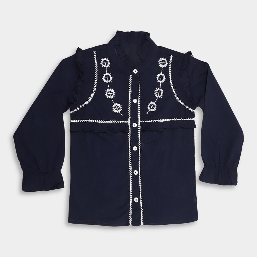 Girls' 100% Cotton Blouse, नेवी ब्लू, large