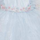 Girls' Light Sky Blue Floral Embroidered Puff Sleeve Party Frock, Light Blue, small image number null