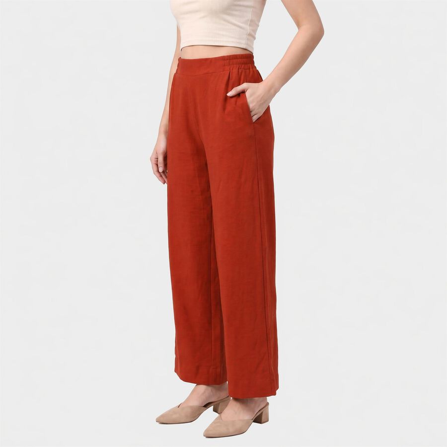 Women's Rust Relaxed Fit Elastic Waist Wide-Leg Trousers, Rust, large