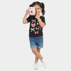 Girls Black Round Neck Regular T-Shirt, काला, small