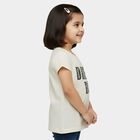 Girls' White Cotton Round Neck Slogan Printed T-Shirt, Off White, small