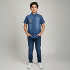 Boys' Denim Blue Half Sleeve Classic Collar Casual Shirt, मध्यम नीला, small image number null